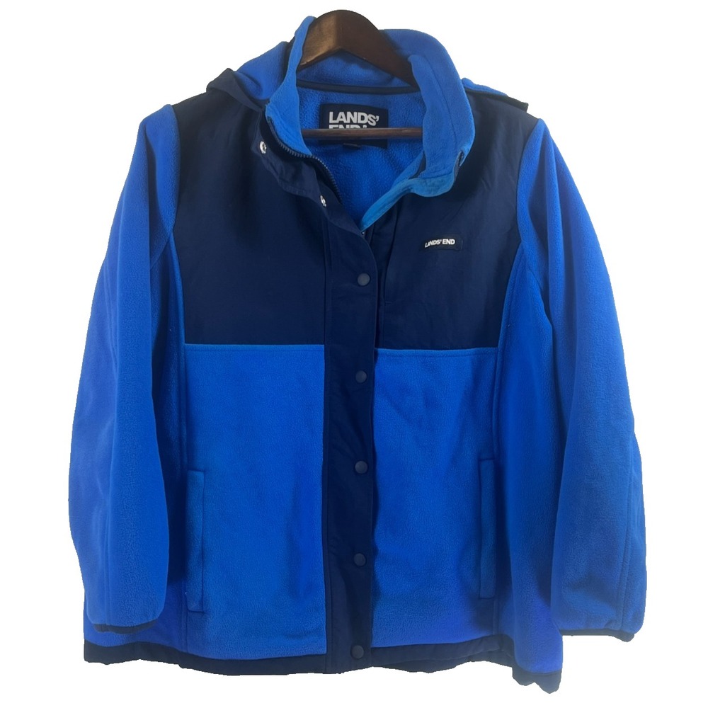 Lands' End Women's XL Colorblock Fleece Nylon Snap Zip Jacket Blue Navy Royal